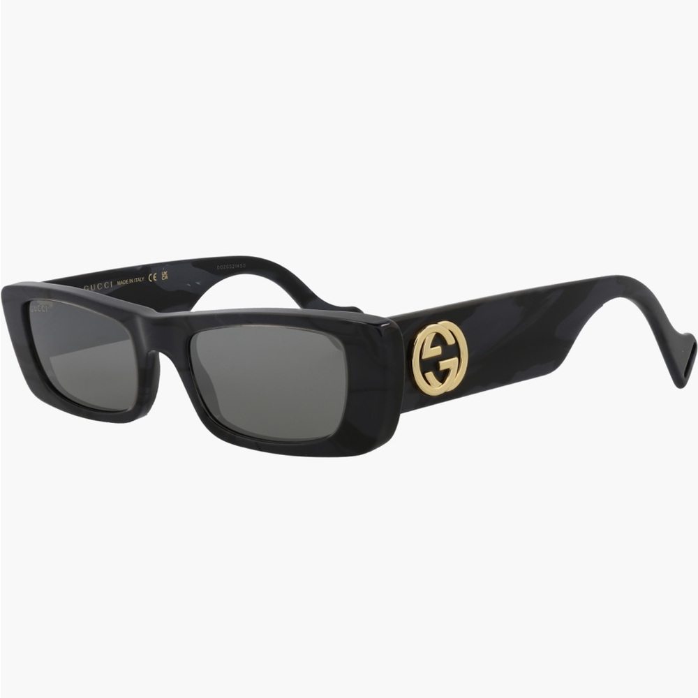 Gucci Black and Gold Rectangular Sunglasses